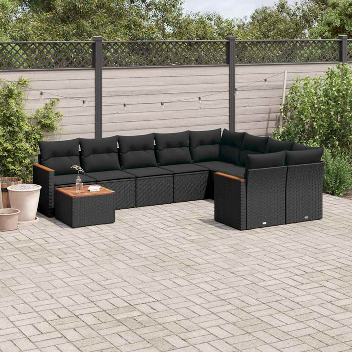 sofasæt til haven 10 dele med hynder polyrattan sort