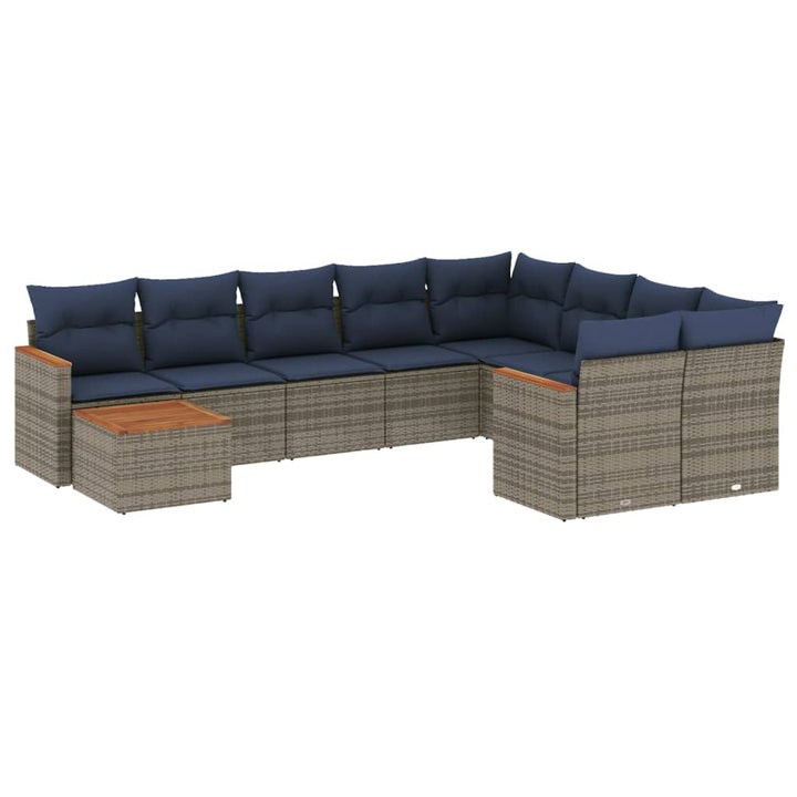 havesofasæt med 10 dele og hynder grå polyrattan