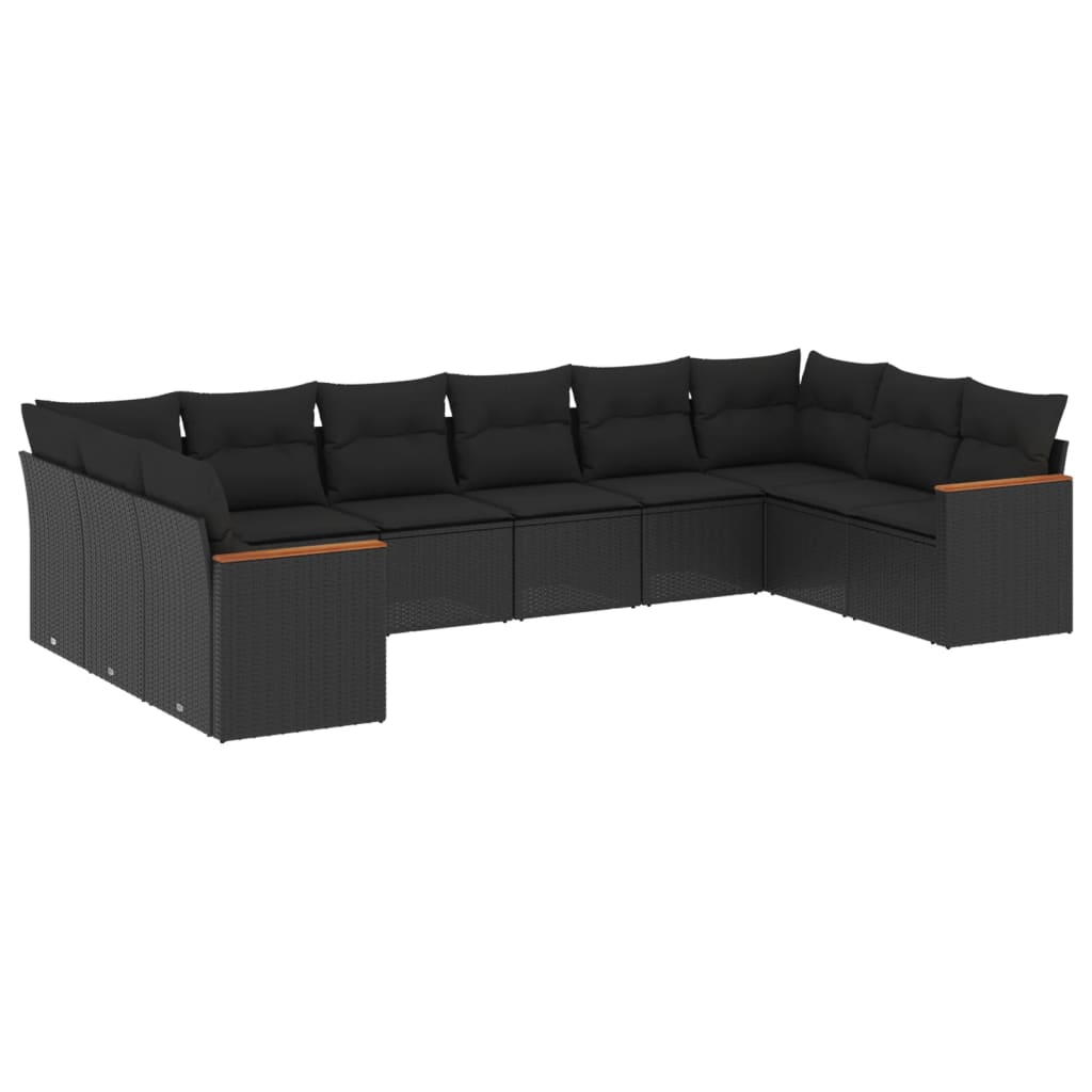 sofasæt til haven 10 dele med hynder polyrattan sort