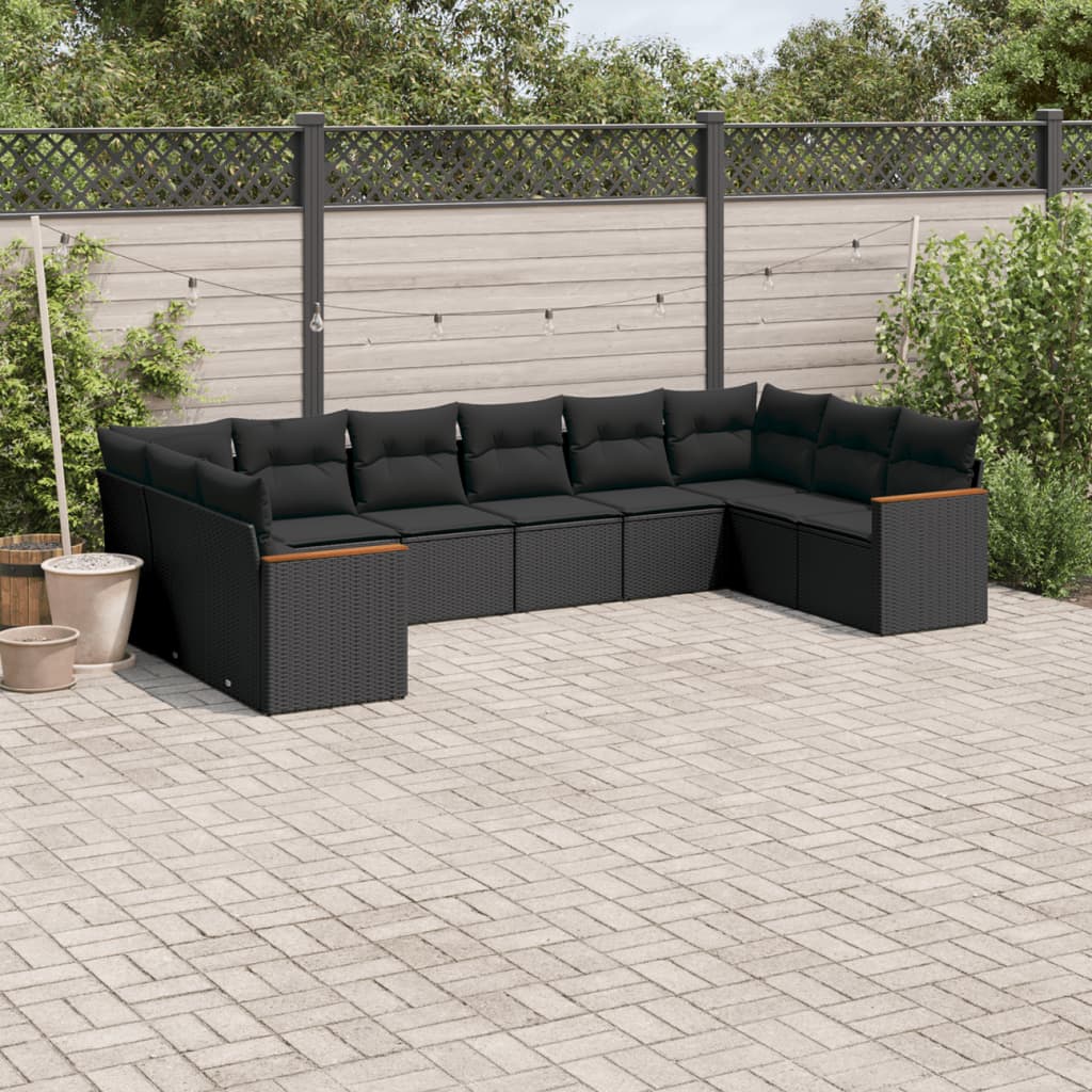 sofasæt til haven 10 dele med hynder polyrattan sort