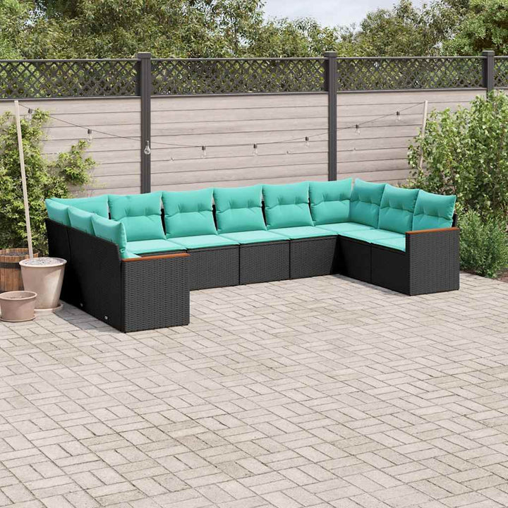 havesofasæt med 10 hynder sort polyrattan