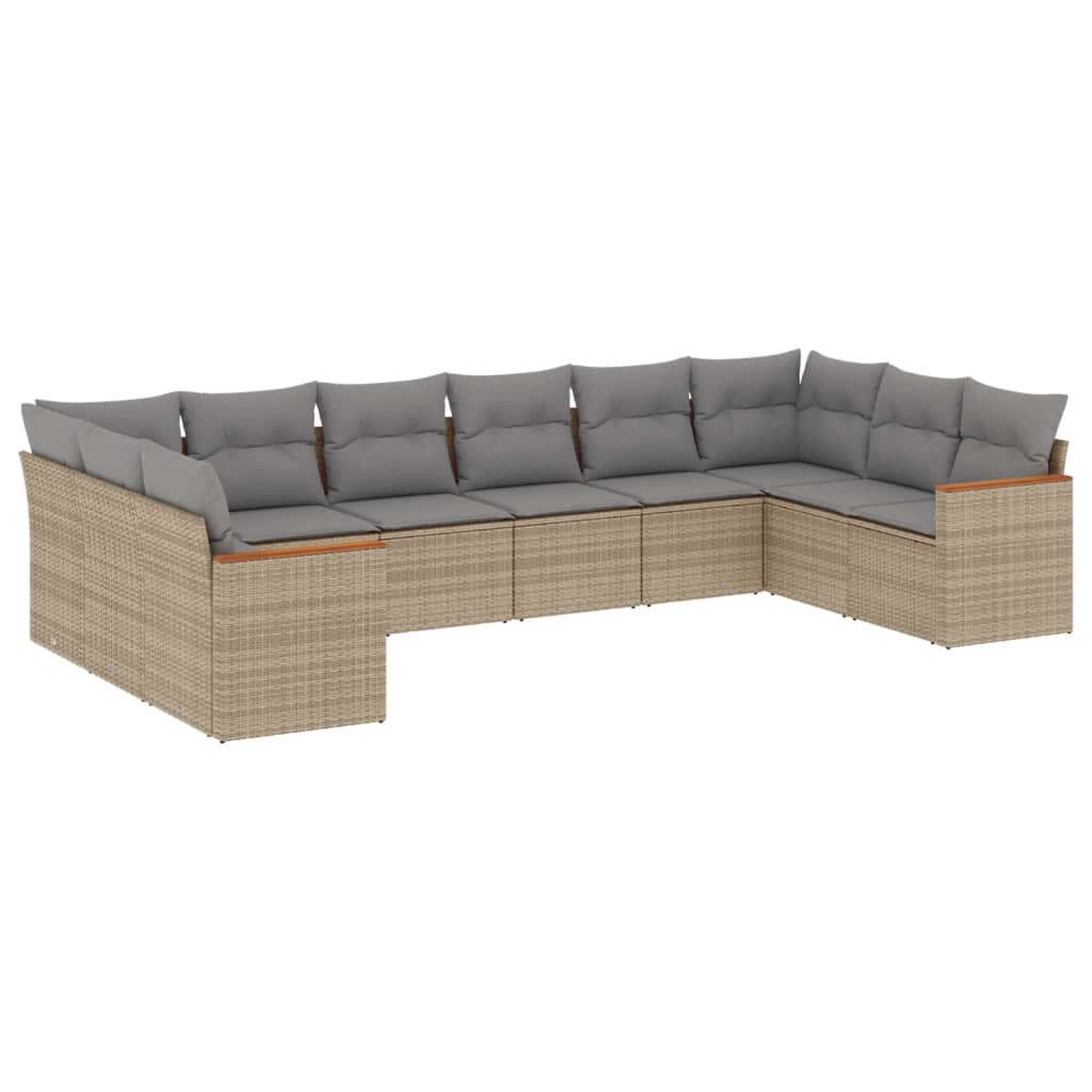 havesofasæt 10 dele med hynder polyrattan beige