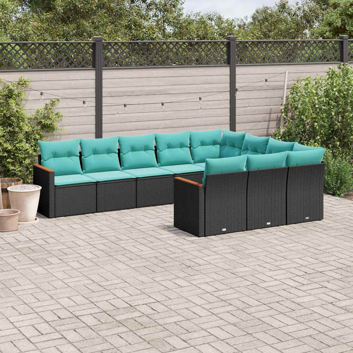 havesofasæt med 10 hynder sort polyrattan