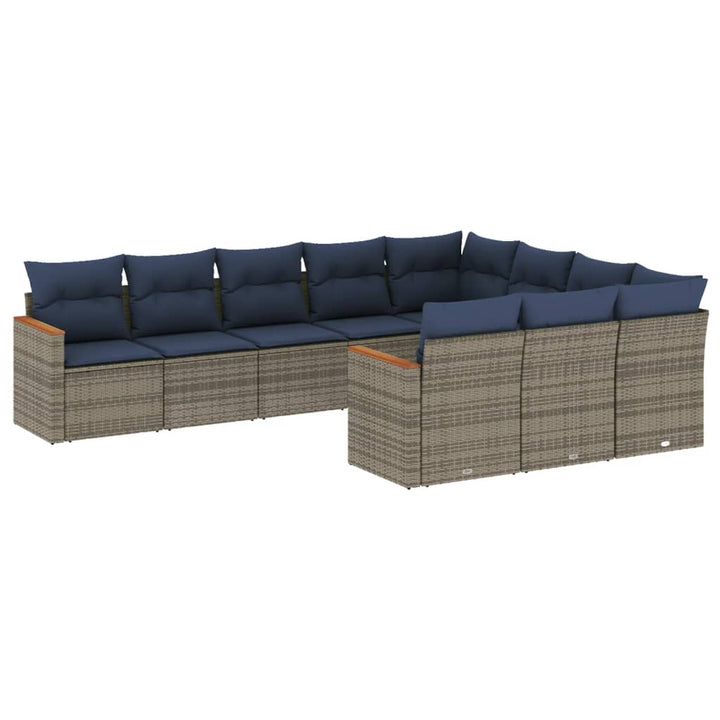havesofasæt med 10 dele og hynder grå polyrattan