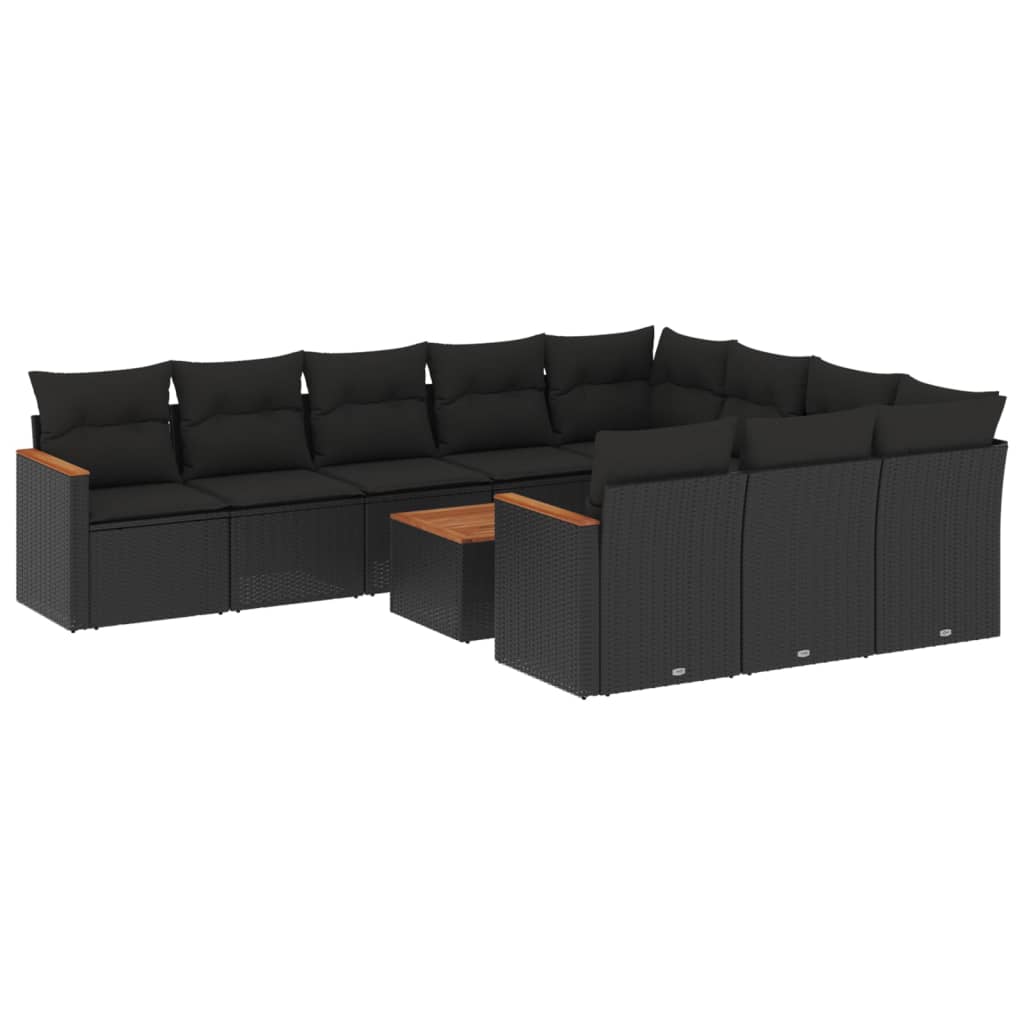 sofasæt til haven 11 dele med hynder polyrattan sort
