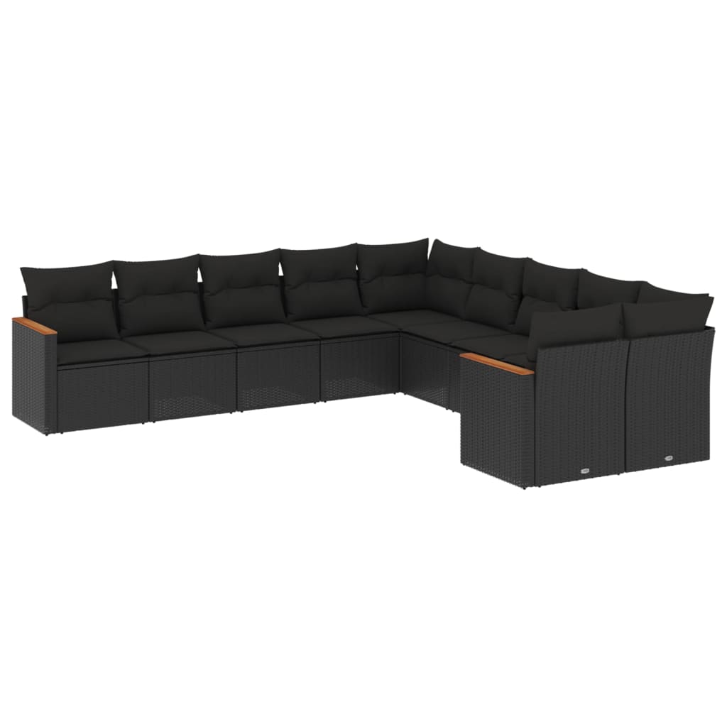 sofasæt til haven 10 dele med hynder polyrattan sort