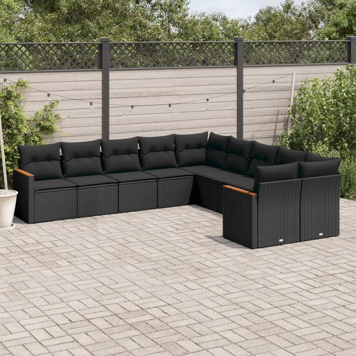 sofasæt til haven 10 dele med hynder polyrattan sort