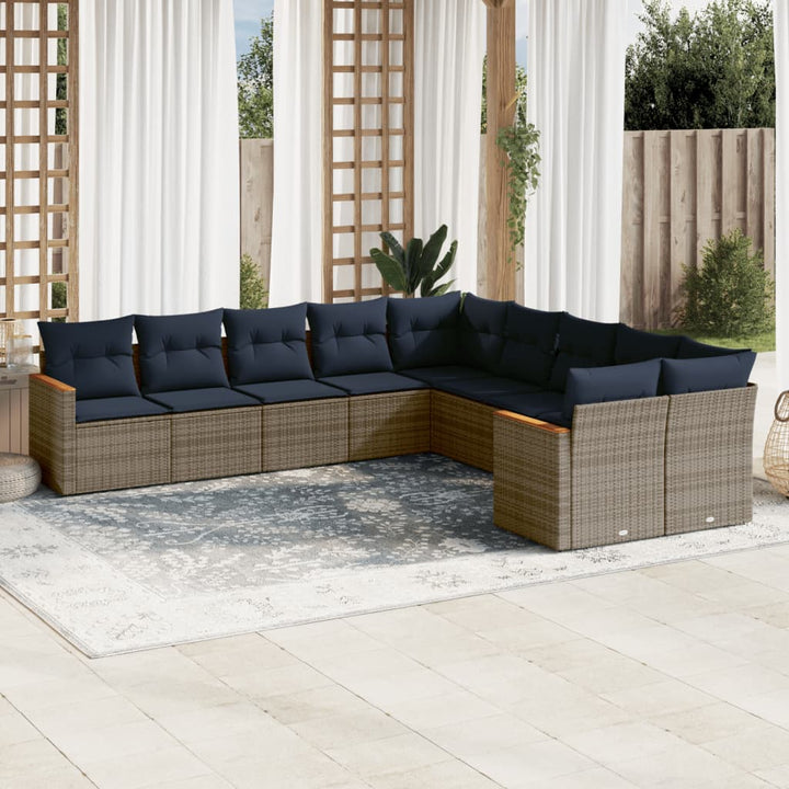 havesofasæt med 10 dele og hynder grå polyrattan