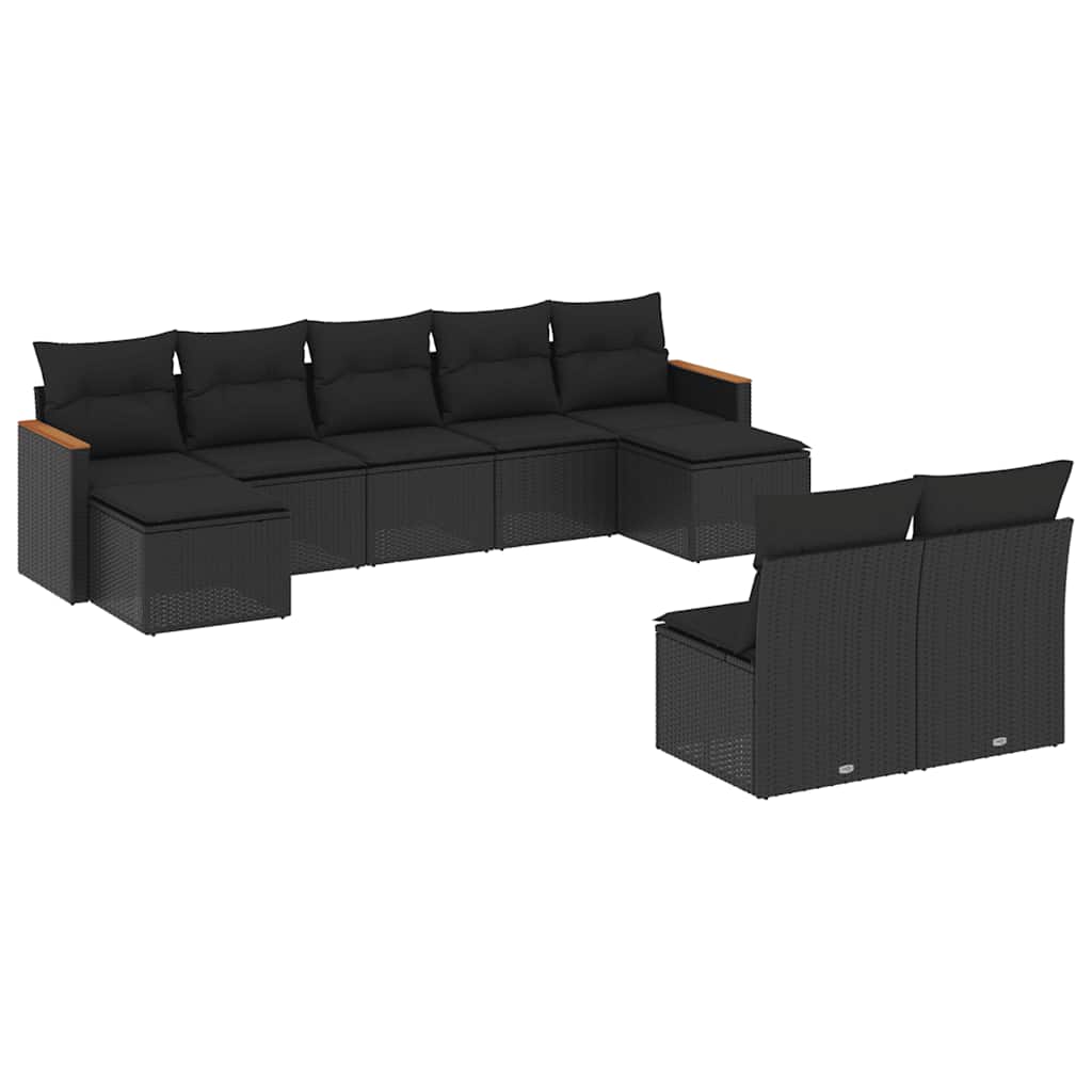 sofasæt til haven 9 dele med hynder polyrattan sort