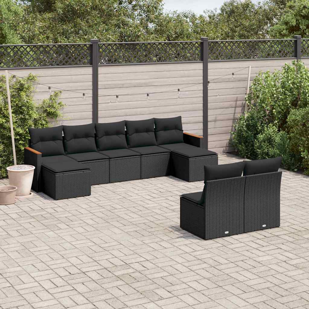 sofasæt til haven 9 dele med hynder polyrattan sort