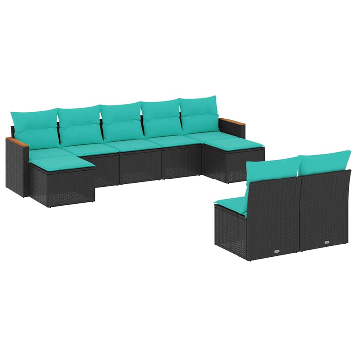 havesofasæt med 9 dele og hynder sort polyrattan