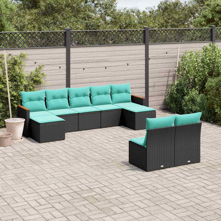 havesofasæt med 9 dele og hynder sort polyrattan