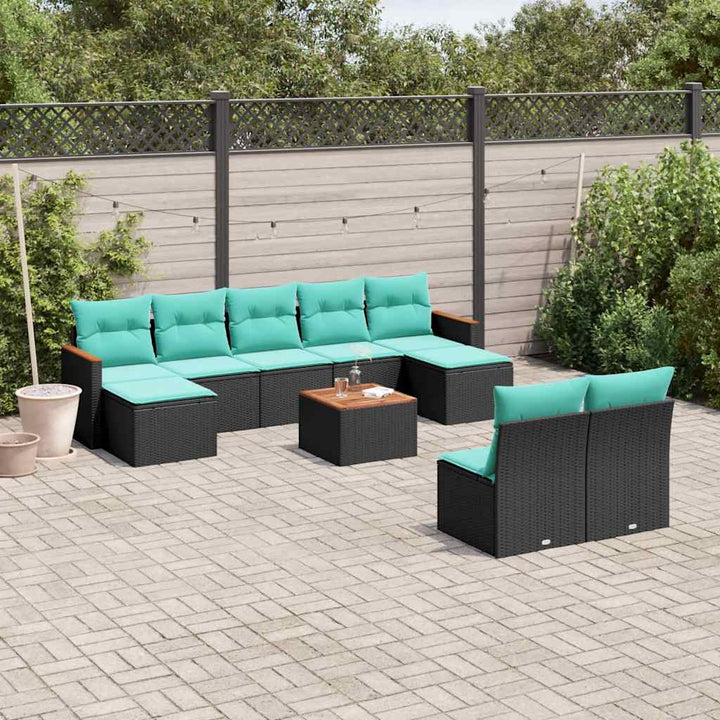 havesofasæt med 10 hynder sort polyrattan