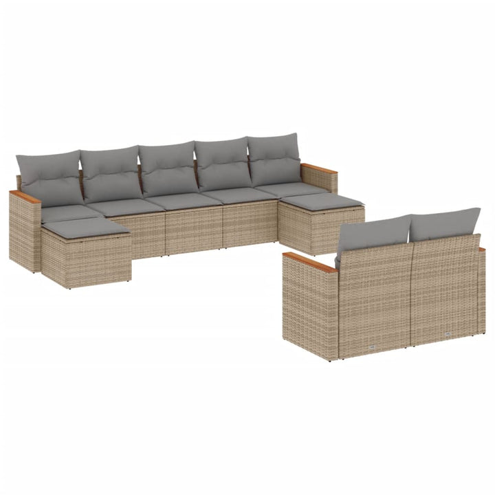 spisebordssæt til haven 9 dele med hynder polyrattan beige