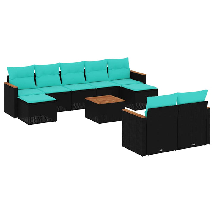 havesofasæt med 10 hynder sort polyrattan