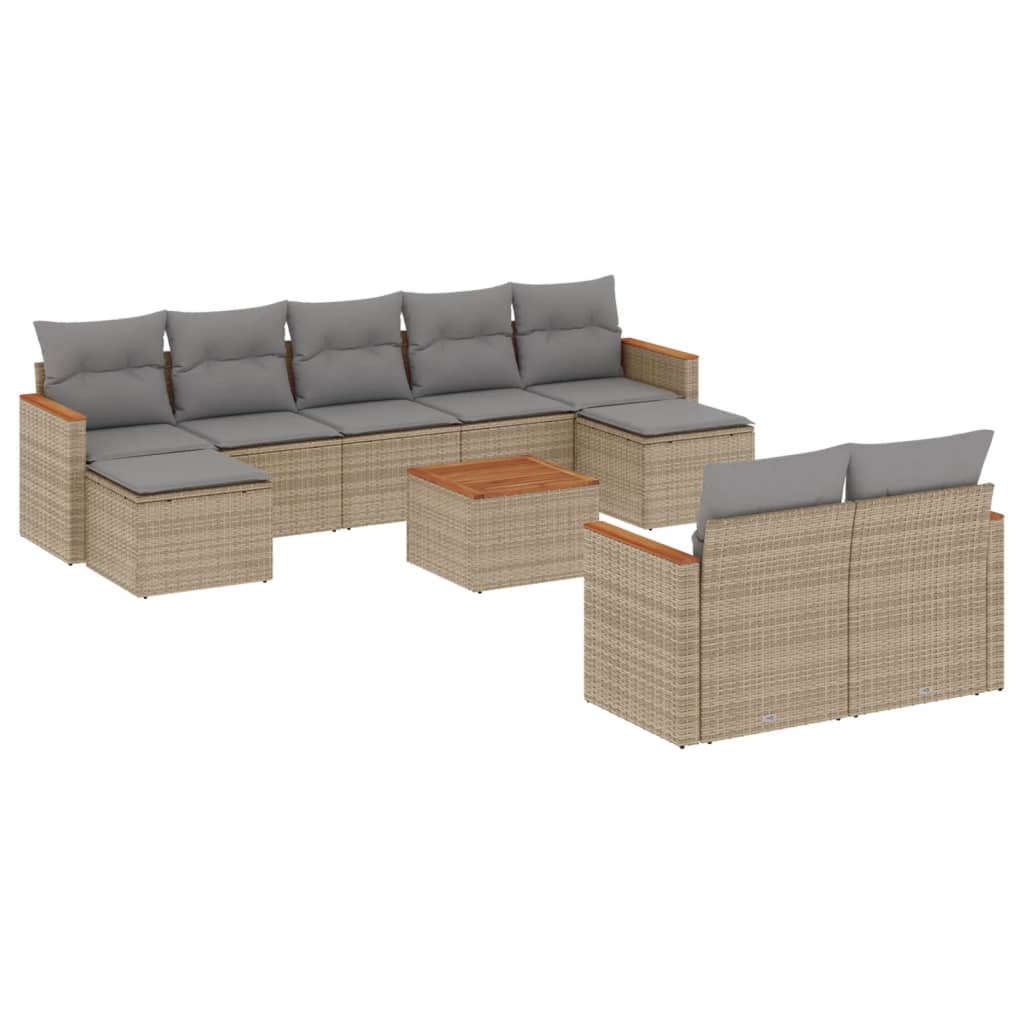 havesofasæt 10 dele med hynder polyrattan beige