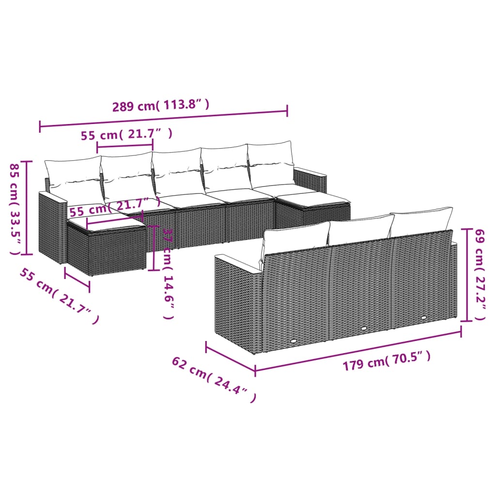 sofasæt til haven 10 dele med hynder polyrattan beige