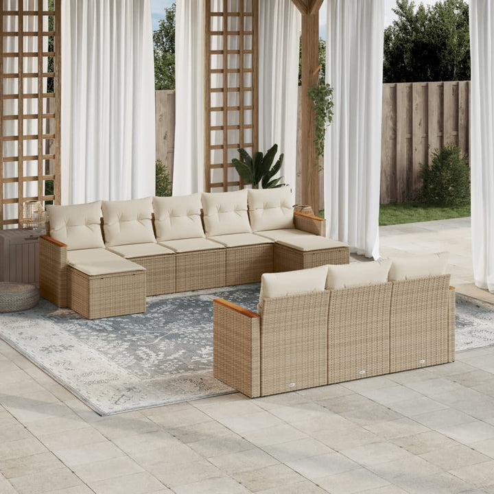 sofasæt til haven 10 dele med hynder polyrattan beige
