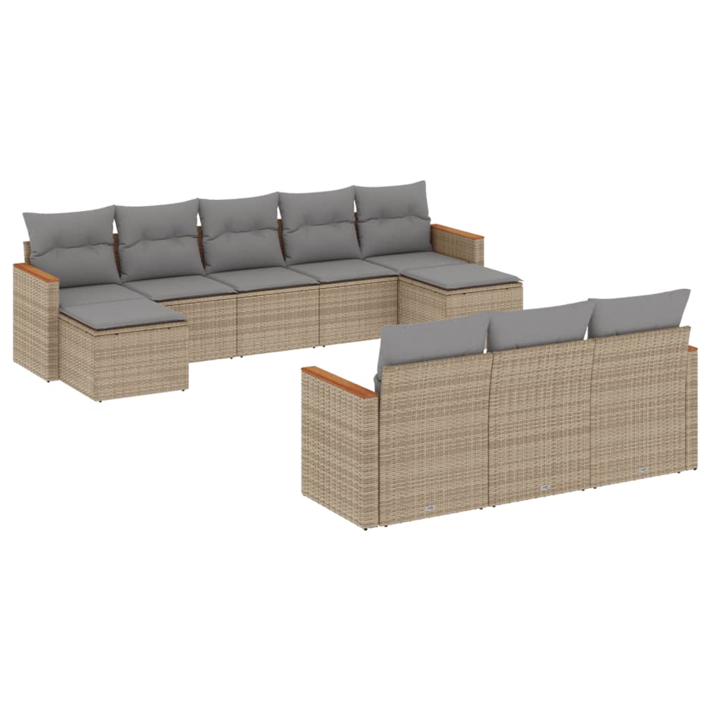 havesofasæt 10 dele med hynder polyrattan beige
