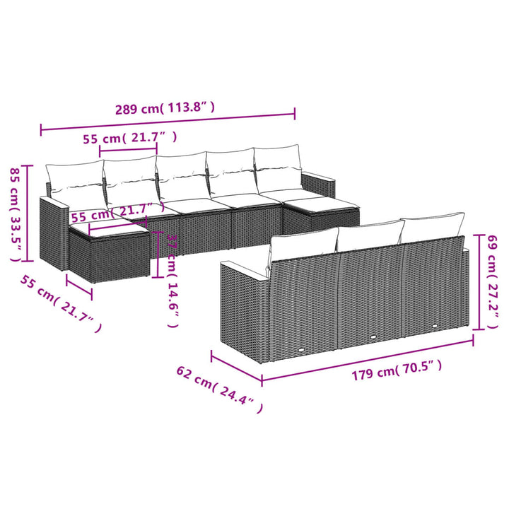 havesofasæt 10 dele med hynder polyrattan beige