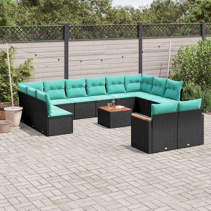 13-delt havesofasæt med hynder sort polyrattan