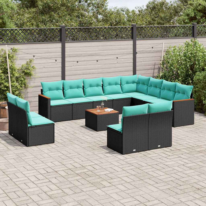13-delt havesofasæt med hynder sort polyrattan