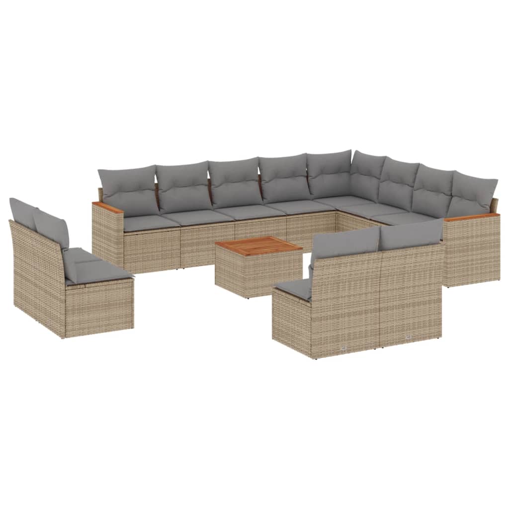 spisebordssæt til haven 13 dele med hynder polyrattan beige