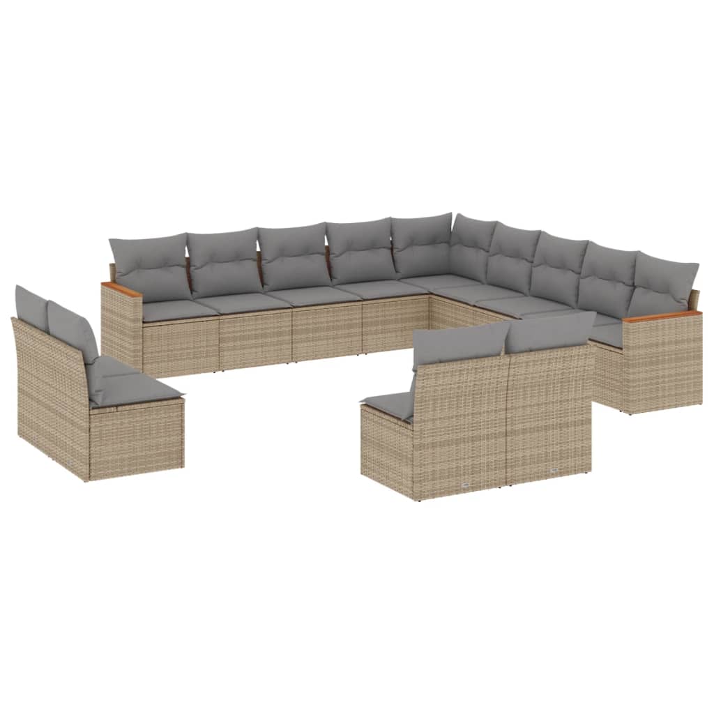 spisebordssæt til haven 13 dele med hynder polyrattan beige