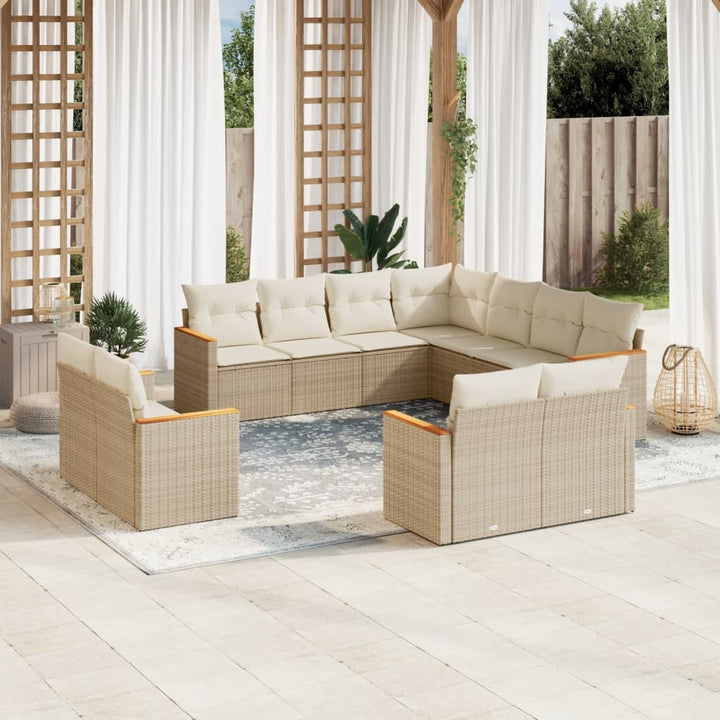 sofasæt til haven 11 dele med hynder polyrattan beige