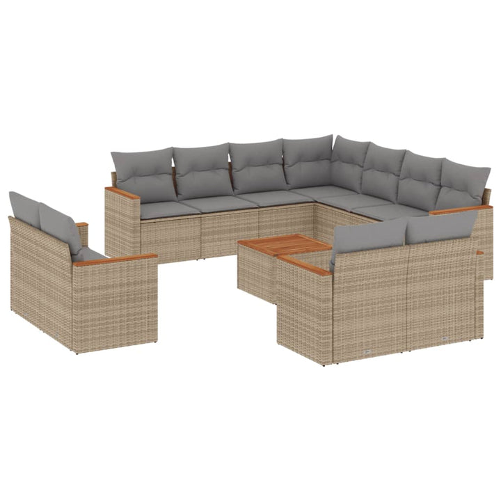 havesofasæt 12 dele med hynder polyrattan beige