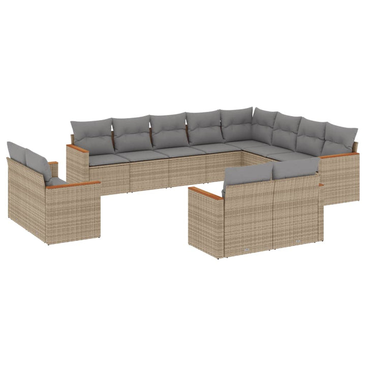 havesofasæt 12 dele med hynder polyrattan beige