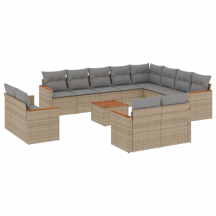 spisebordssæt til haven 13 dele med hynder polyrattan beige