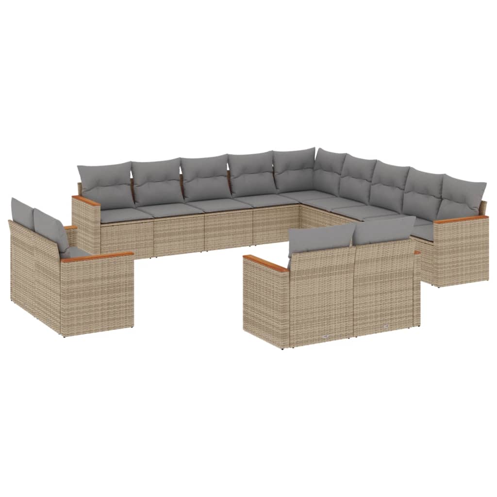 spisebordssæt til haven 13 dele med hynder polyrattan beige