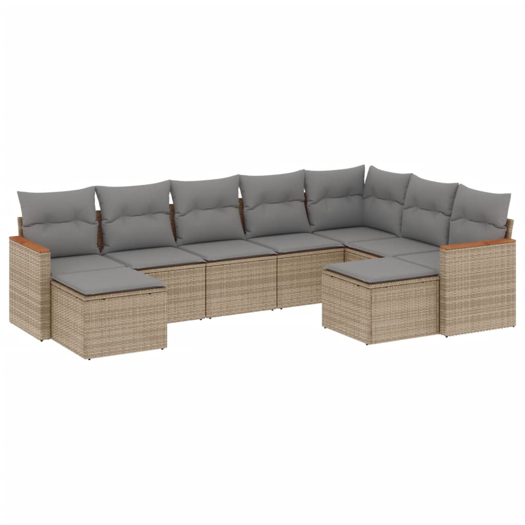spisebordssæt til haven 9 dele med hynder polyrattan beige