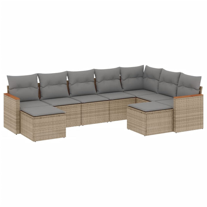 spisebordssæt til haven 9 dele med hynder polyrattan beige
