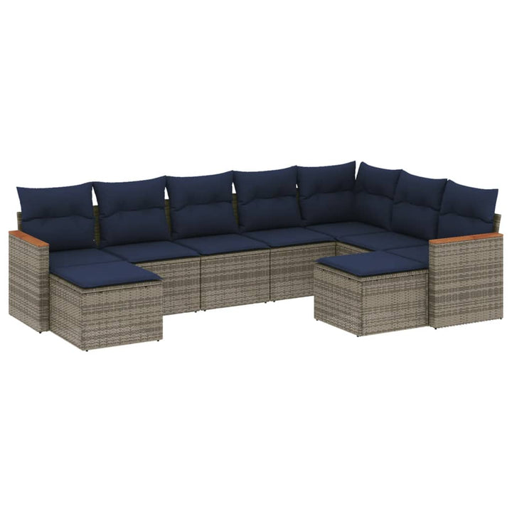 havesofasæt med 9 dele og hynder grå polyrattan