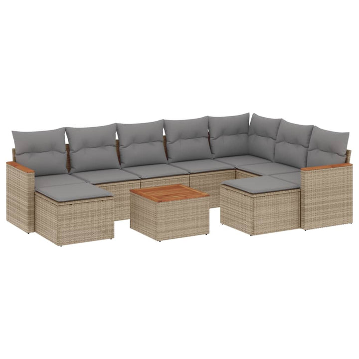 havesofasæt 10 dele med hynder polyrattan beige