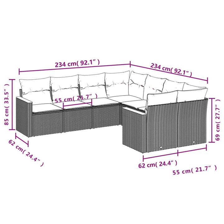 havesofasæt 8 dele med hynder polyrattan beige