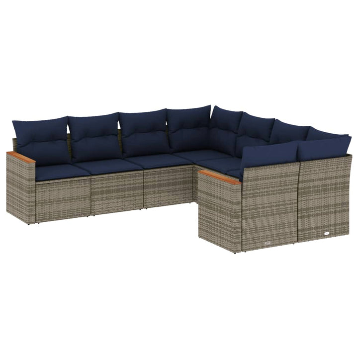 havesofasæt med 8 hynder grå polyrattan