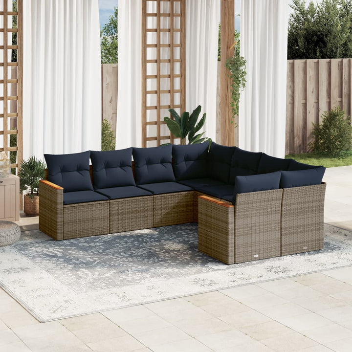 havesofasæt med 8 hynder grå polyrattan