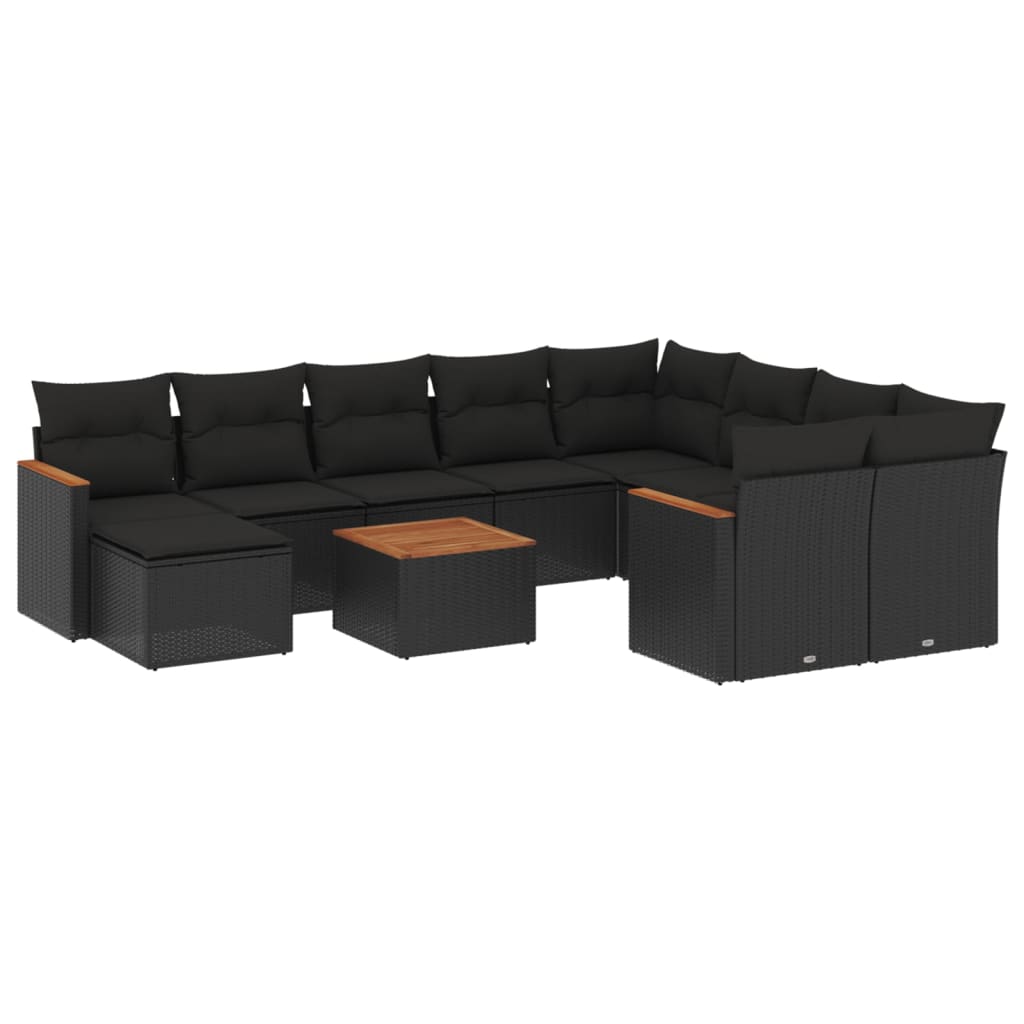 sofasæt til haven 11 dele med hynder polyrattan sort