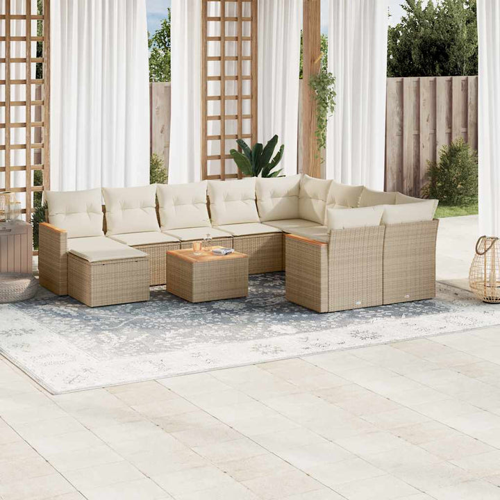 sofasæt til haven 11 dele med hynder polyrattan beige