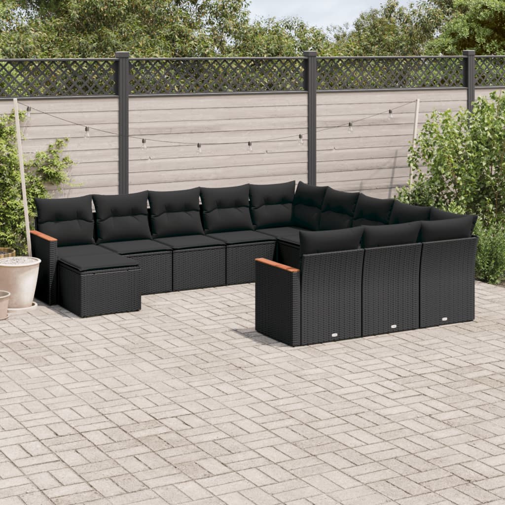 sofasæt til haven 12 dele med hynder polyrattan sort