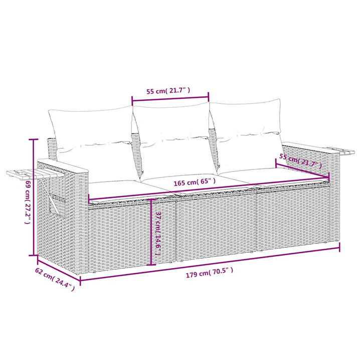 sofasæt til haven 3 dele med hynder polyrattan beige