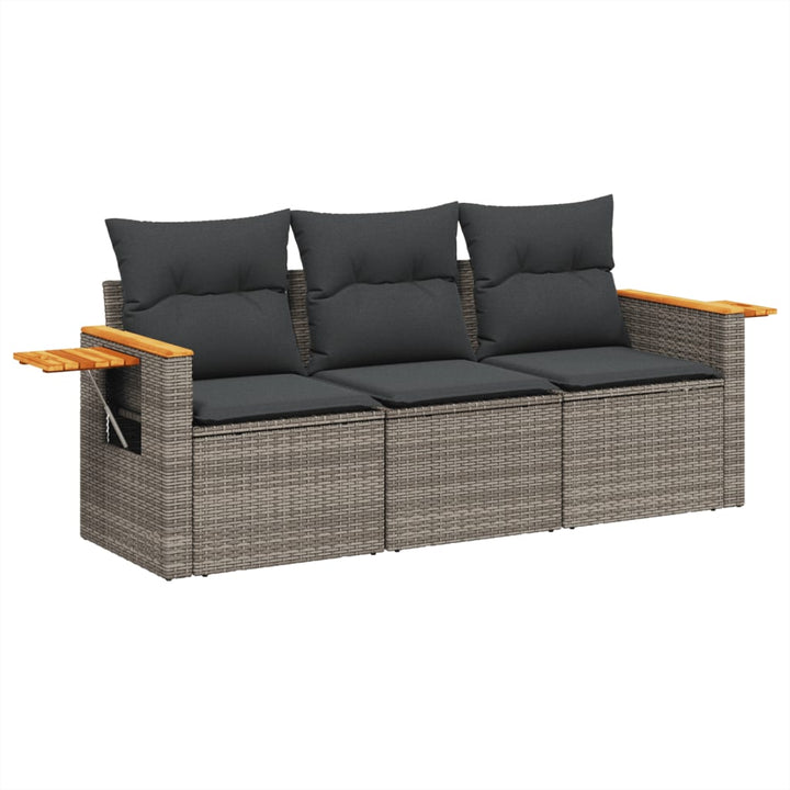 havesofasæt 3 dele med hynder polyrattan grå