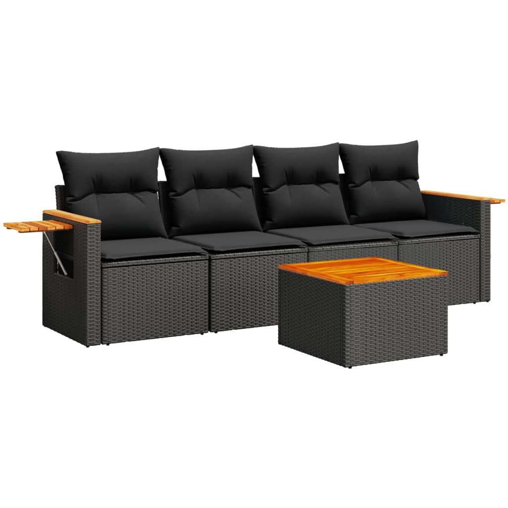 sofasæt til haven 5 dele med hynder polyrattan sort