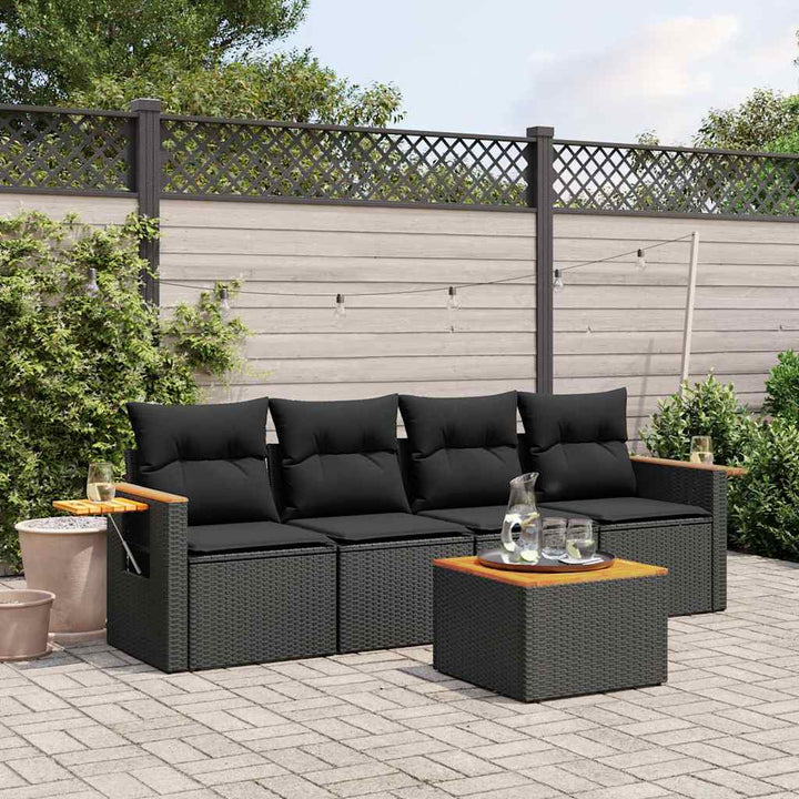 sofasæt til haven 5 dele med hynder polyrattan sort