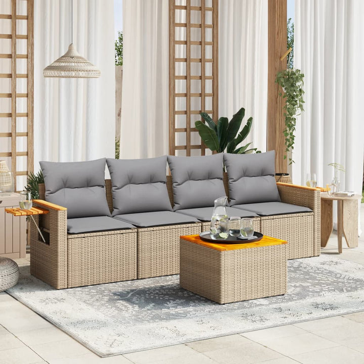 sofasæt til haven 5 dele med hynder polyrattan beige