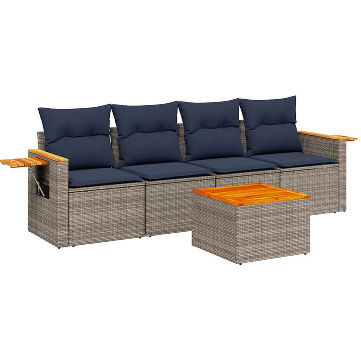 sofasæt til haven 5 dele med hynder polyrattan grå