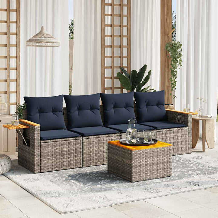 sofasæt til haven 5 dele med hynder polyrattan grå